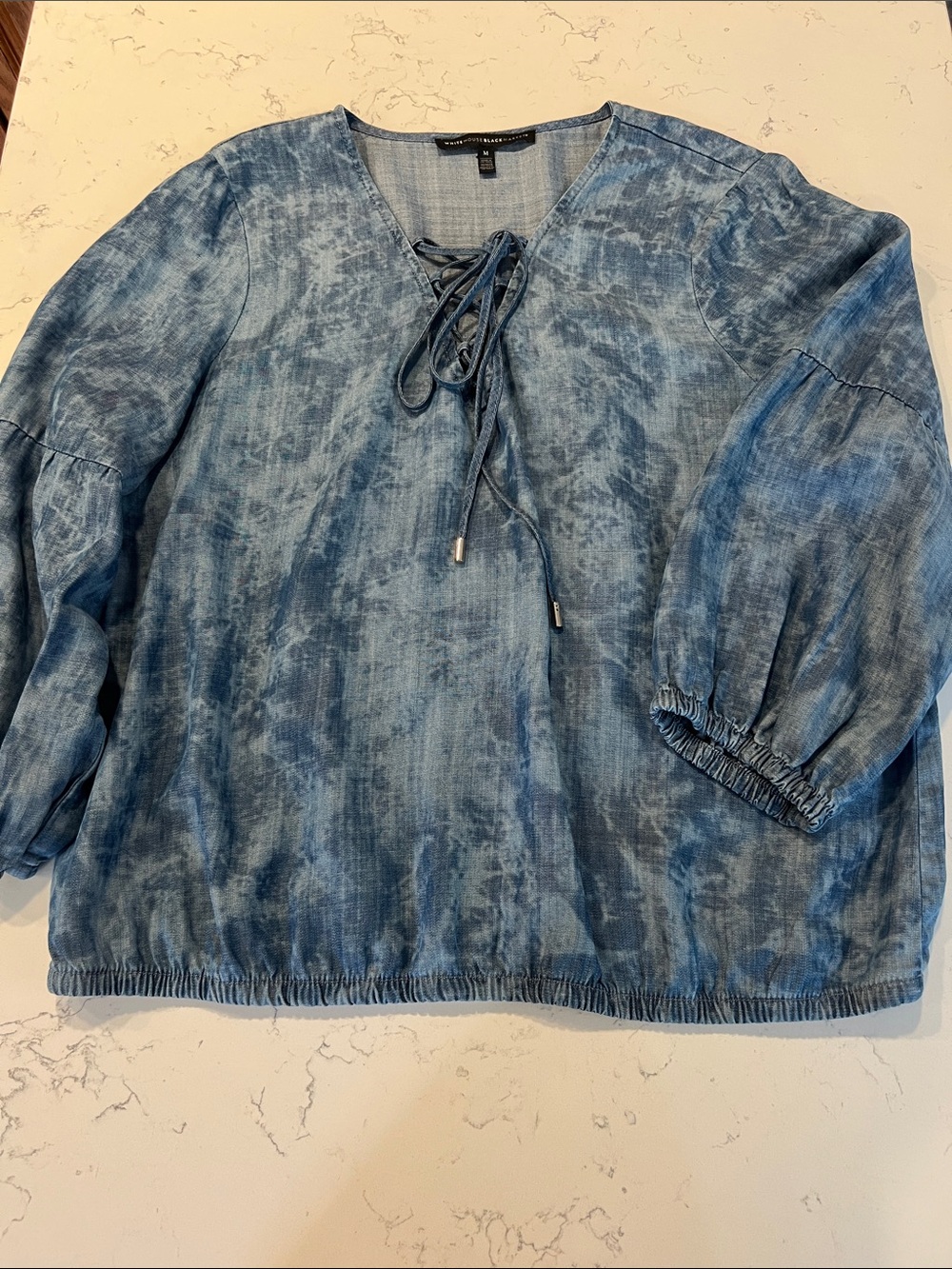 White House Black Market Blue Tie-Front Gauze Blouse